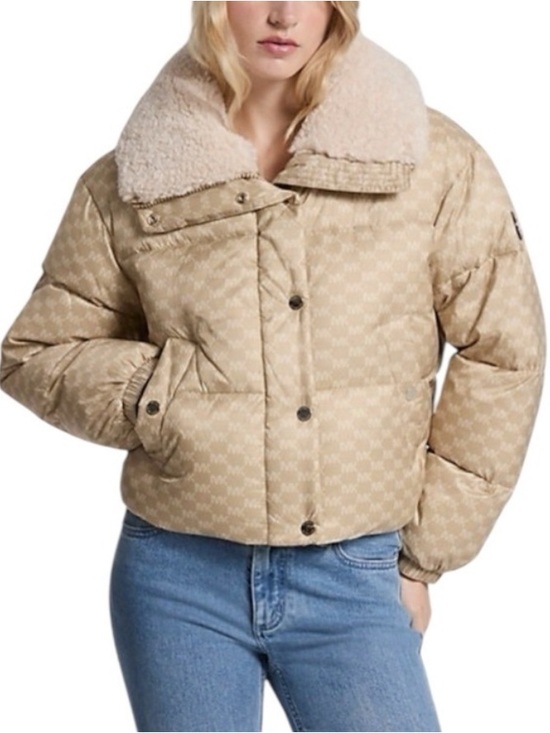 MICHAEL Michael Kors Jackets & Blazers - MICHAEL KORS Khaki Logo Gold Puffer Coat